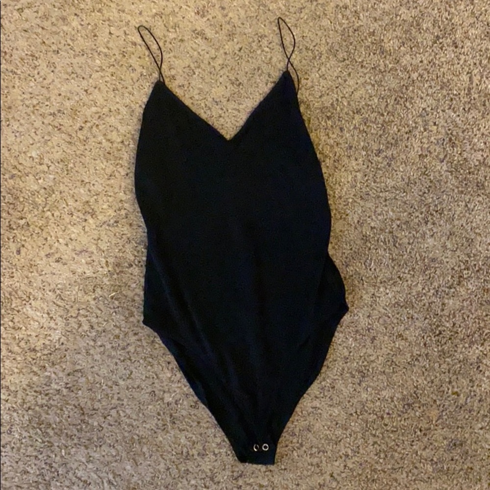 Spaghetti strap v neck bodysuit